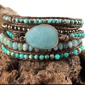 New Kelly Boho Handmade Faux Chalcedony Mix Glass Beaded Wrap Bracelet
